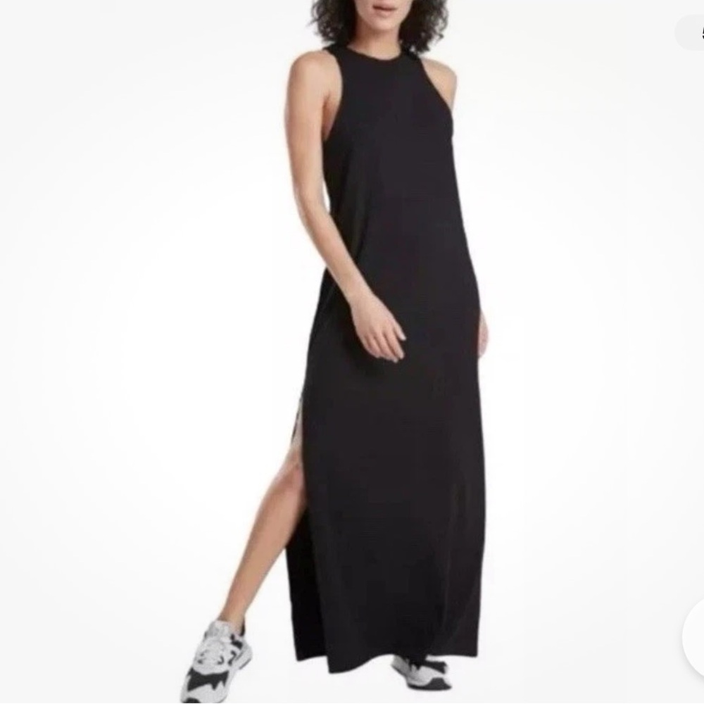NWT Athleta (S) Black Sleeveless Maxi Dress Side Slits